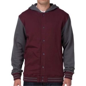 Vans The University Button Up Fleece Hoodie Jacket Maroon Gray Large